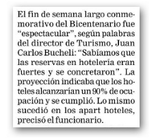 Datos de turismo segun Bucheli