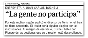 Titular de la nota en Pionero